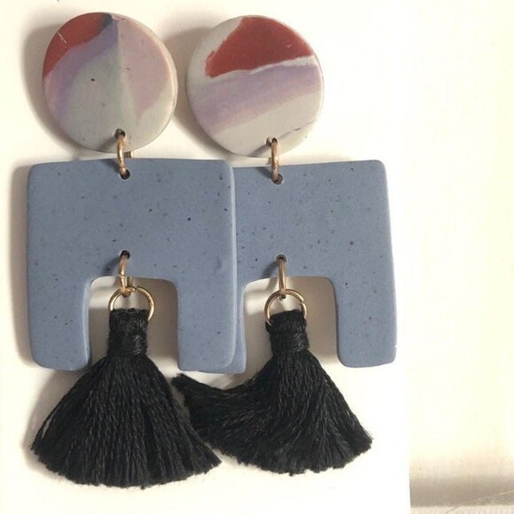 Unique Tassel Dangle Earrings Warm Tones - Picture 1 of 5